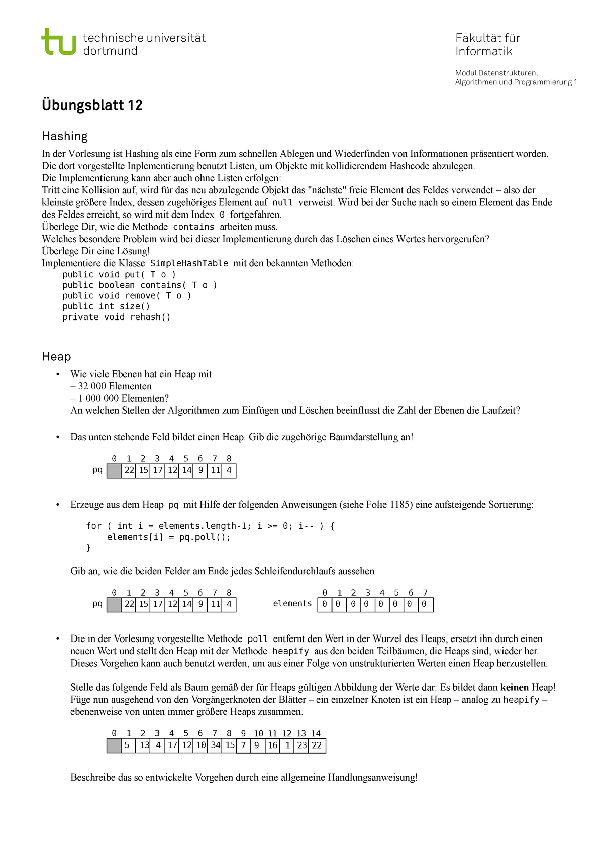 Datenstrukturen Algorithmen Und Programmierung 1 Übungsblatt12 ...