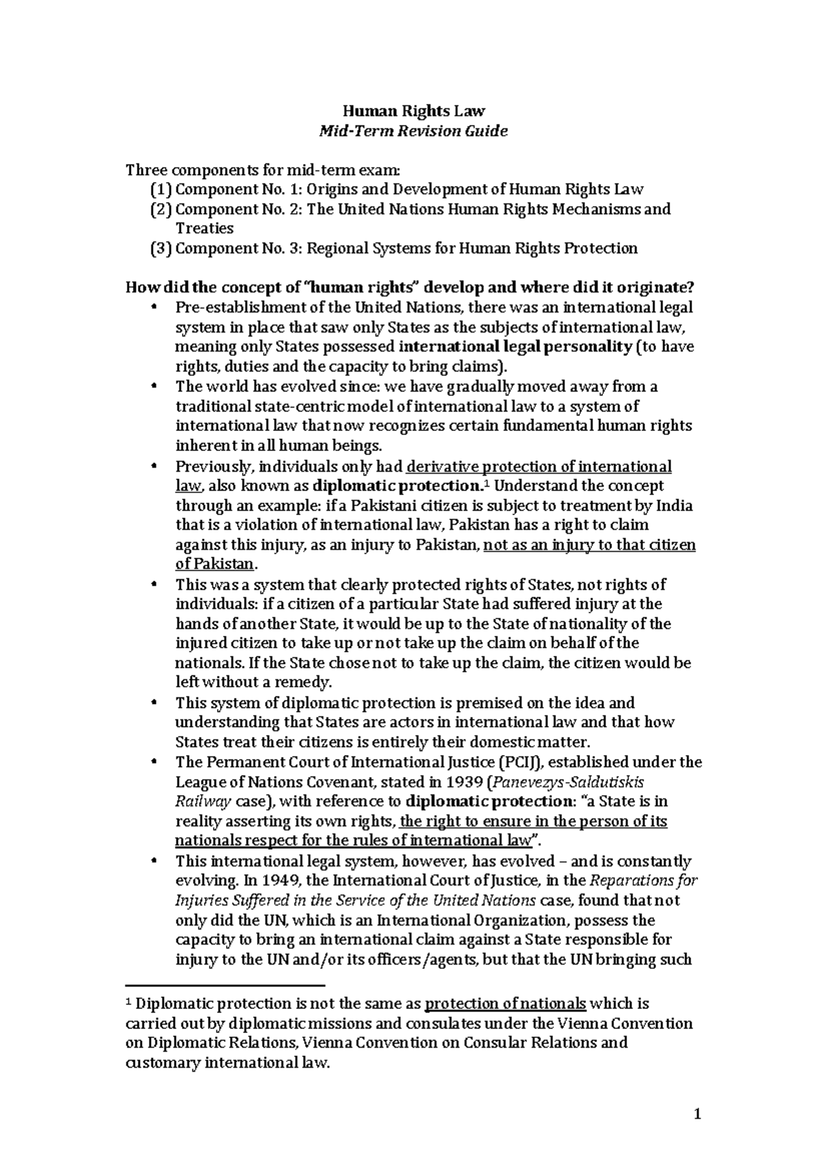MID TERM Revision Guide - **Human Rights Law ** _Mid-Term Revision ...