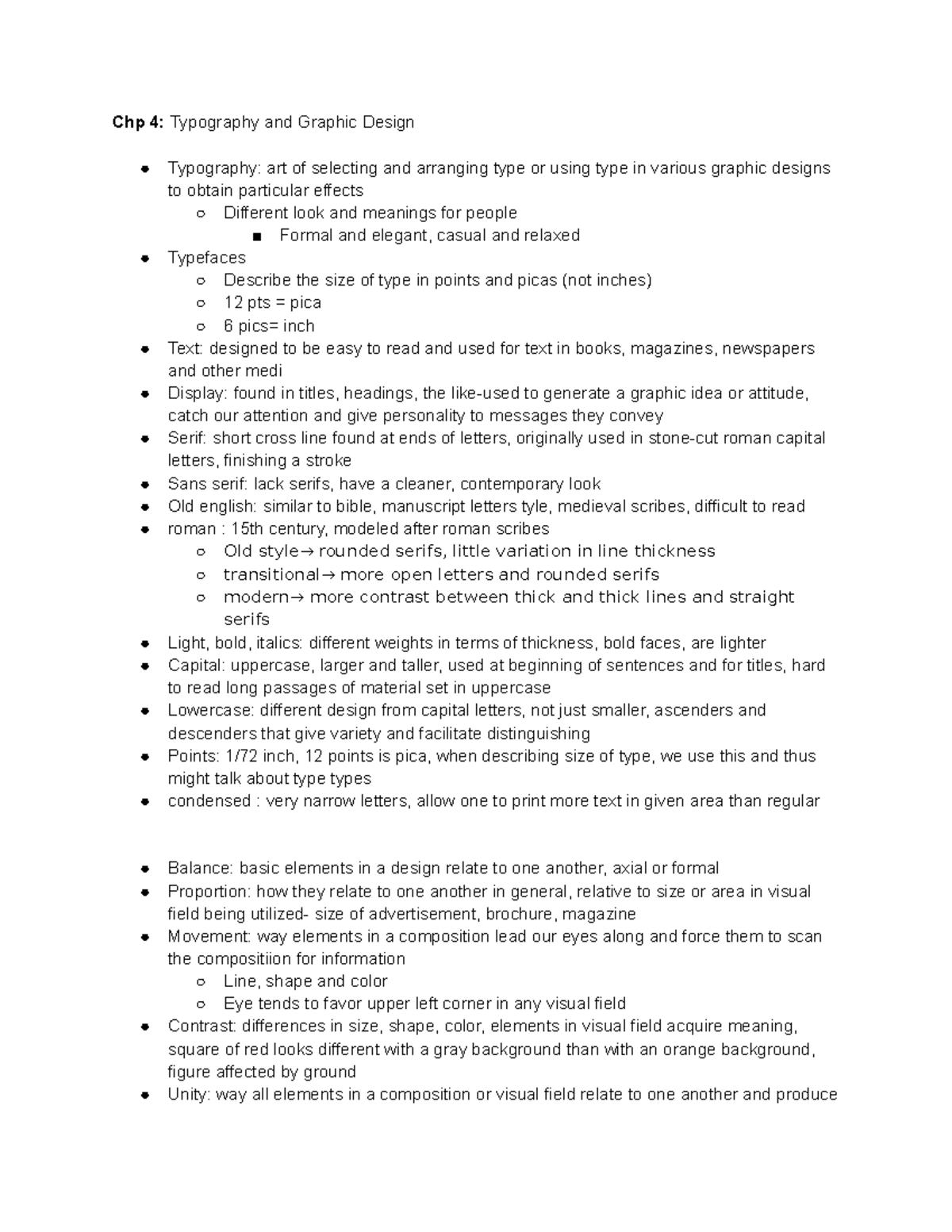 ART204 Chp 4 Notes - Chp 4: Typography and Graphic Design Typography ...