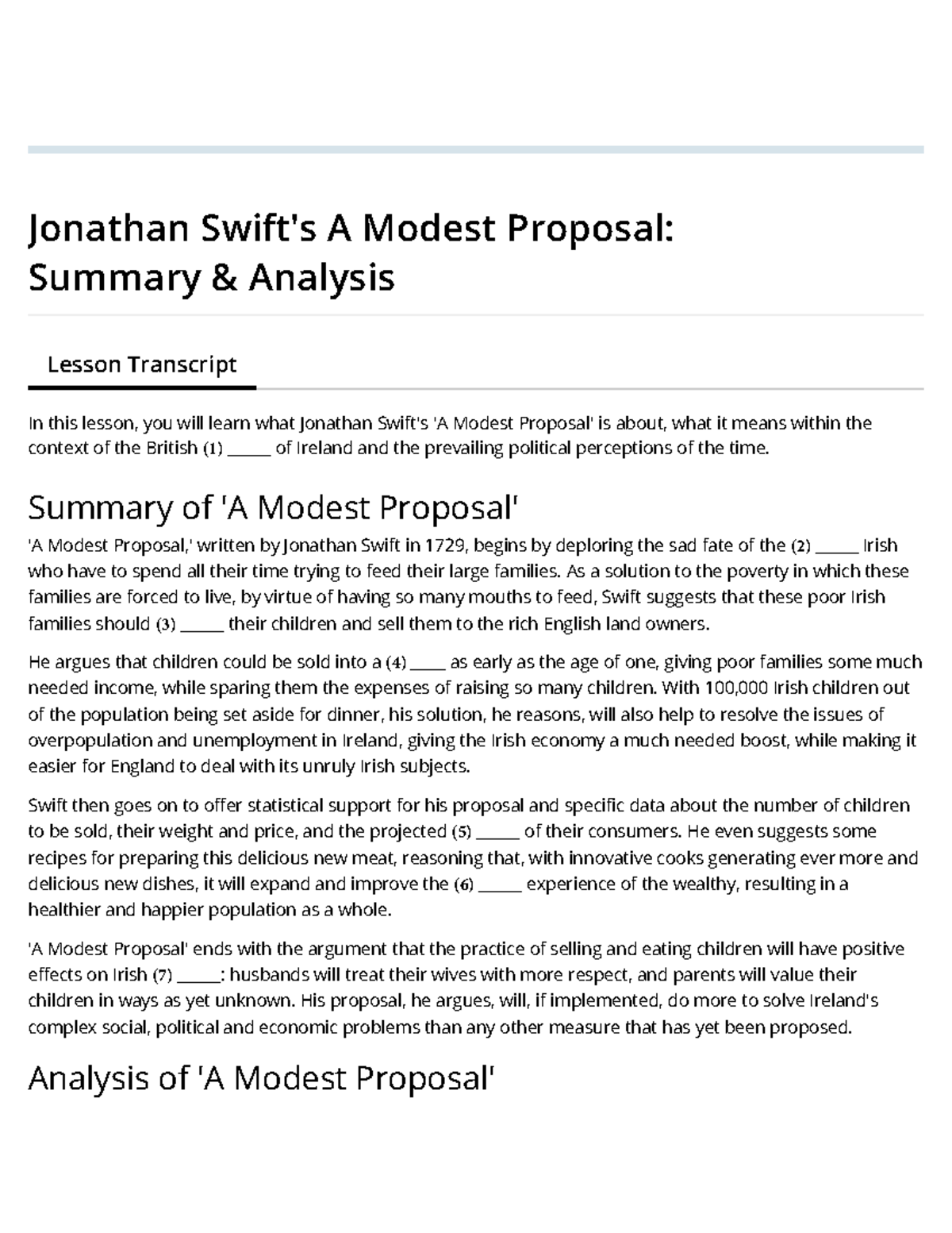 modest proposal summary essay