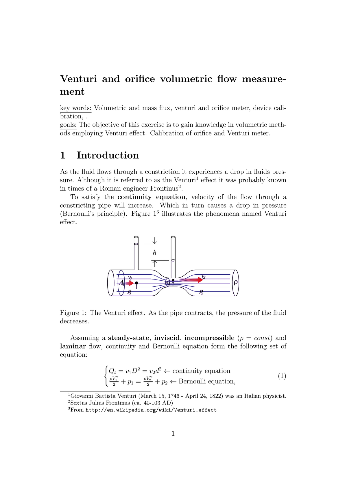 Ex3 - venturi meter - Venturi and orifice volumetric flow measure- ment ...