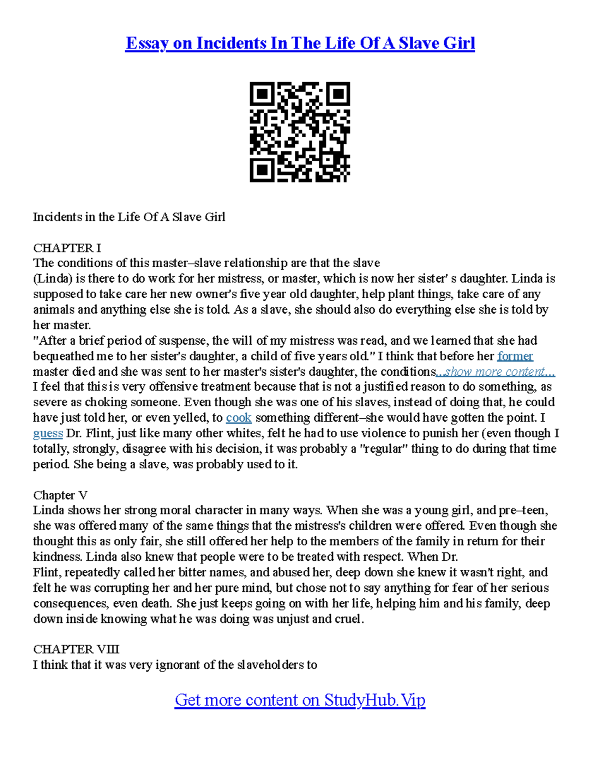 Incidents In The Life Of A Slave Girl Essay - Essay on Incidents In The ...