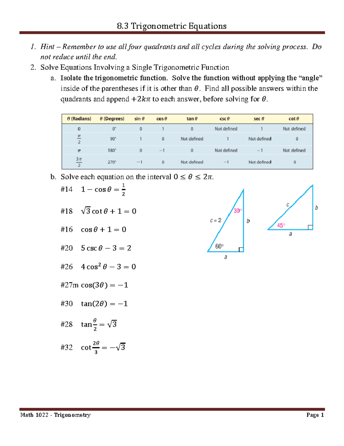 8 3 Trigonometric Equations 190310 - 8 Trigonometric Equations Math ...