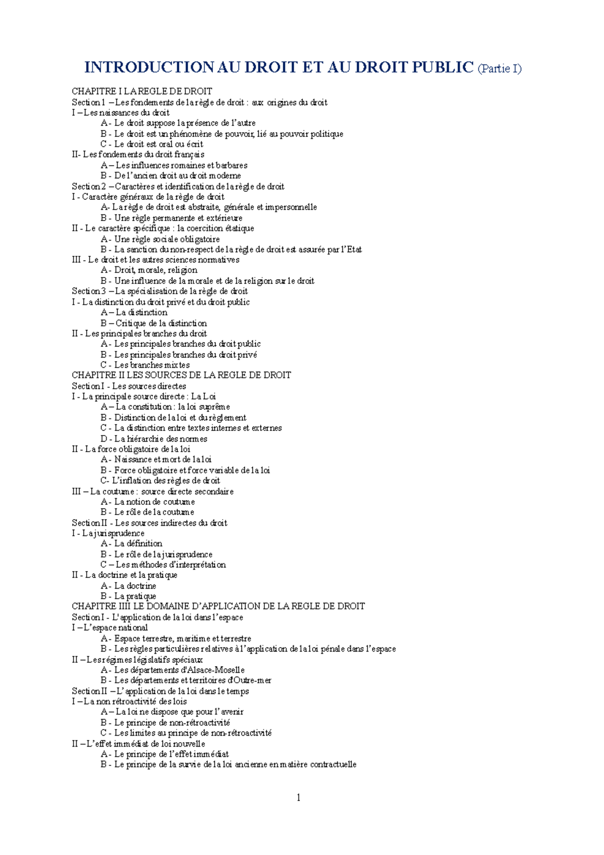 Leadroitl 1 - Notes de cours L1 S1 - INTRODUCTION AU DROIT ET AU DROIT ...