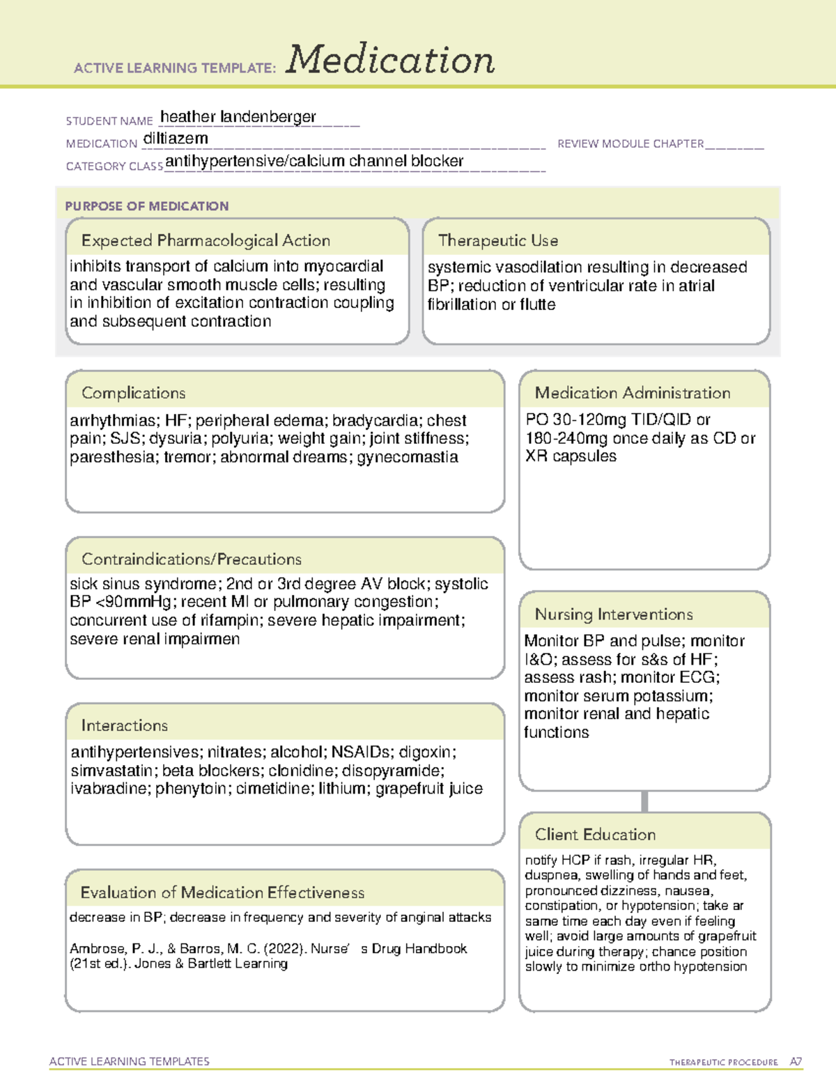 Diltiazem - ATI dilitazem - ACTIVE LEARNING TEMPLATES THERAPEUTIC ...