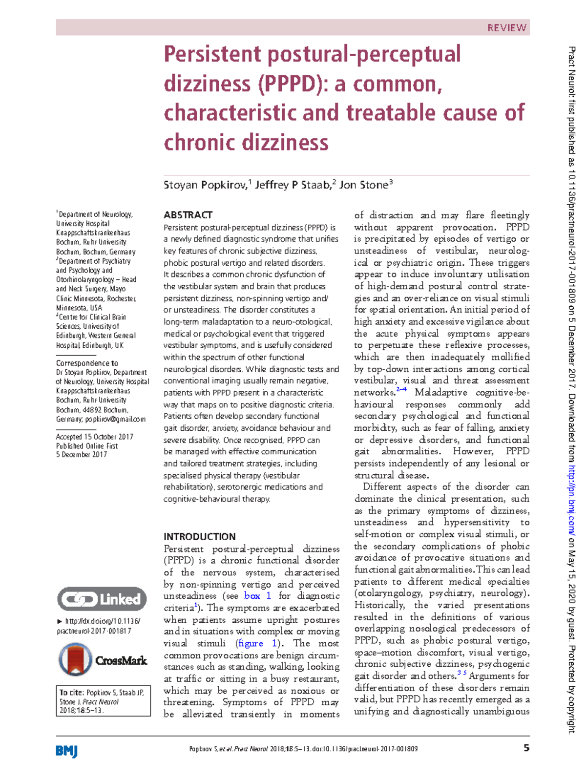 Persistent postural-perceptual dizziness (PPPD)- a common ...