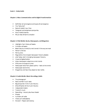 Mass com Exam 1 study guide - Exam 1 - Study Guide Chapter 1: Mass ...