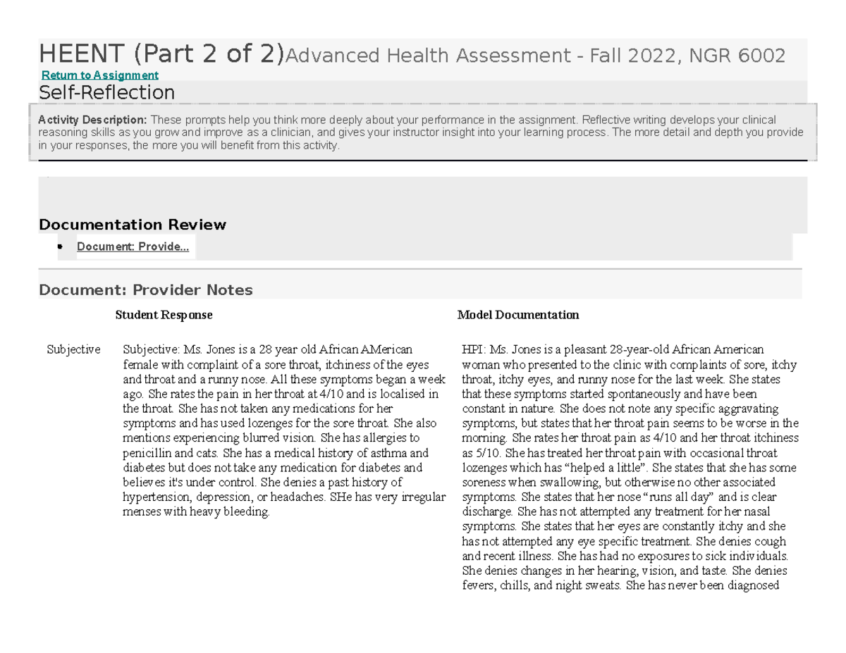 Heent SOAP Notes - HEENT (Part 2 Of 2)Advanced Health Assessment - Fall ...