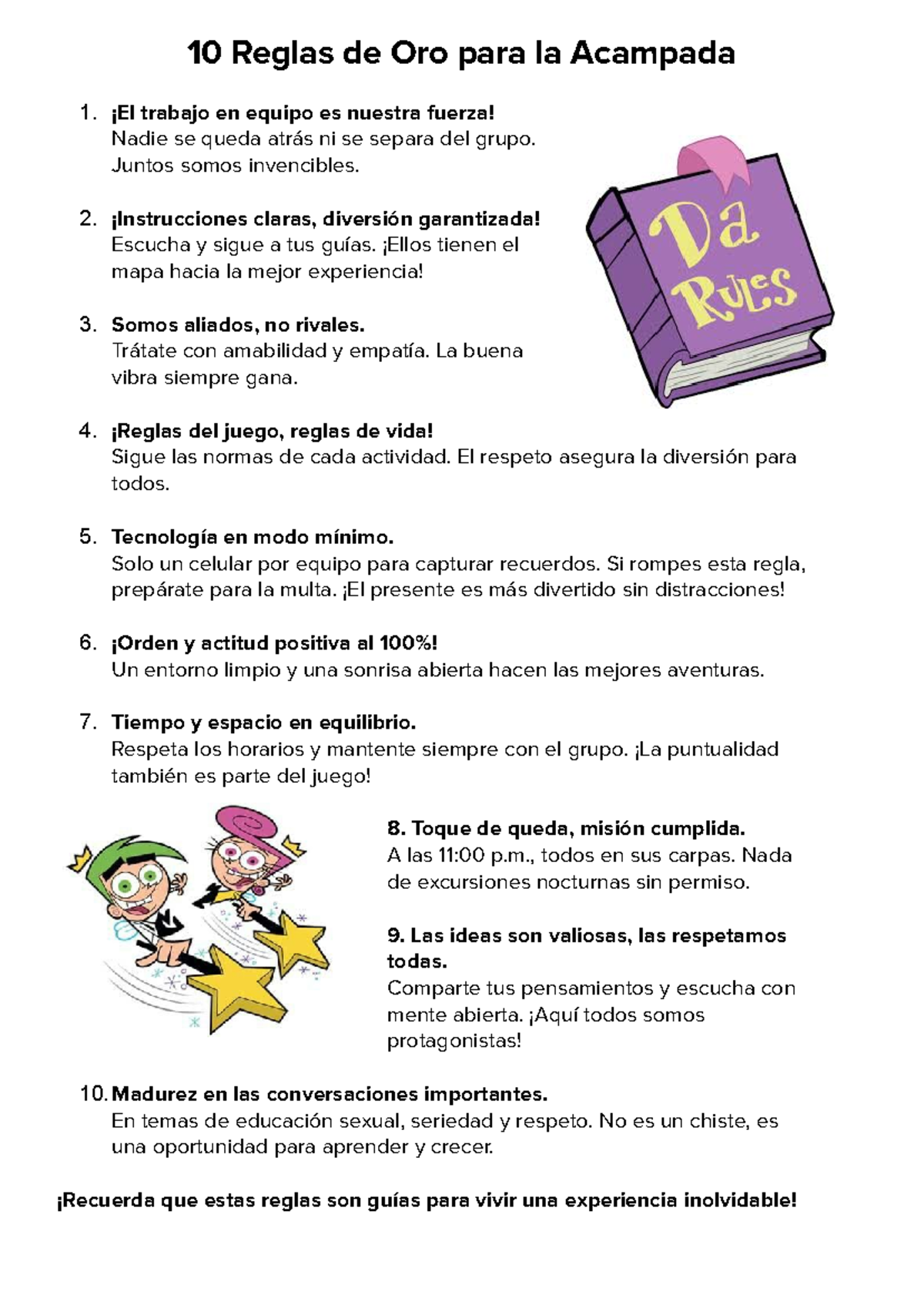 10 Reglas de Oro para la Acampada - ¡El trabajo en equipo es nuestra ...