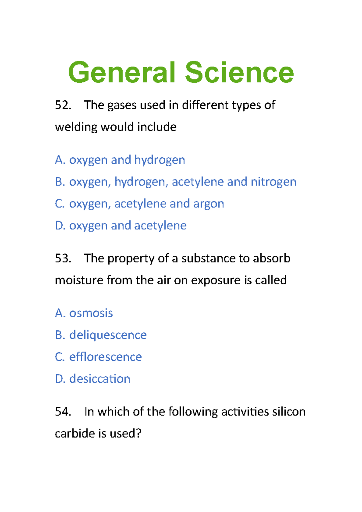 General Science work4 General Science The gases used in different