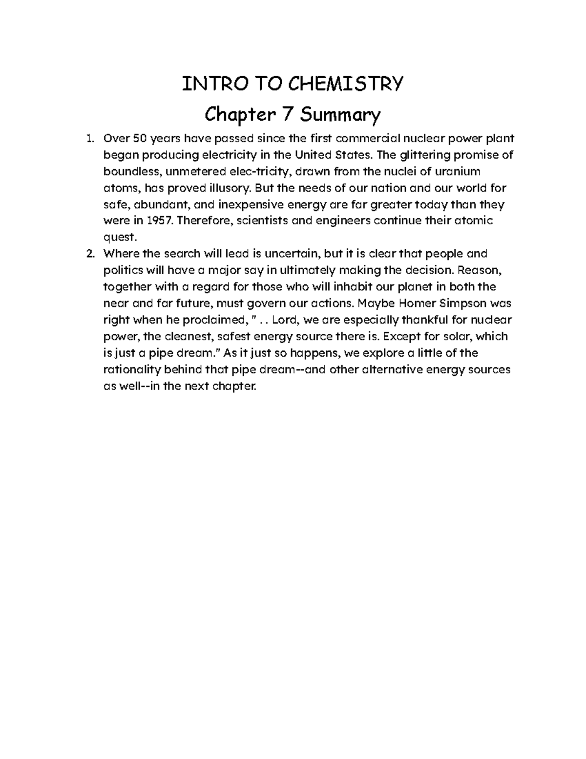 Intro to Chemistry Chapter 7 Book Summary INTRO TO CHEMISTRY