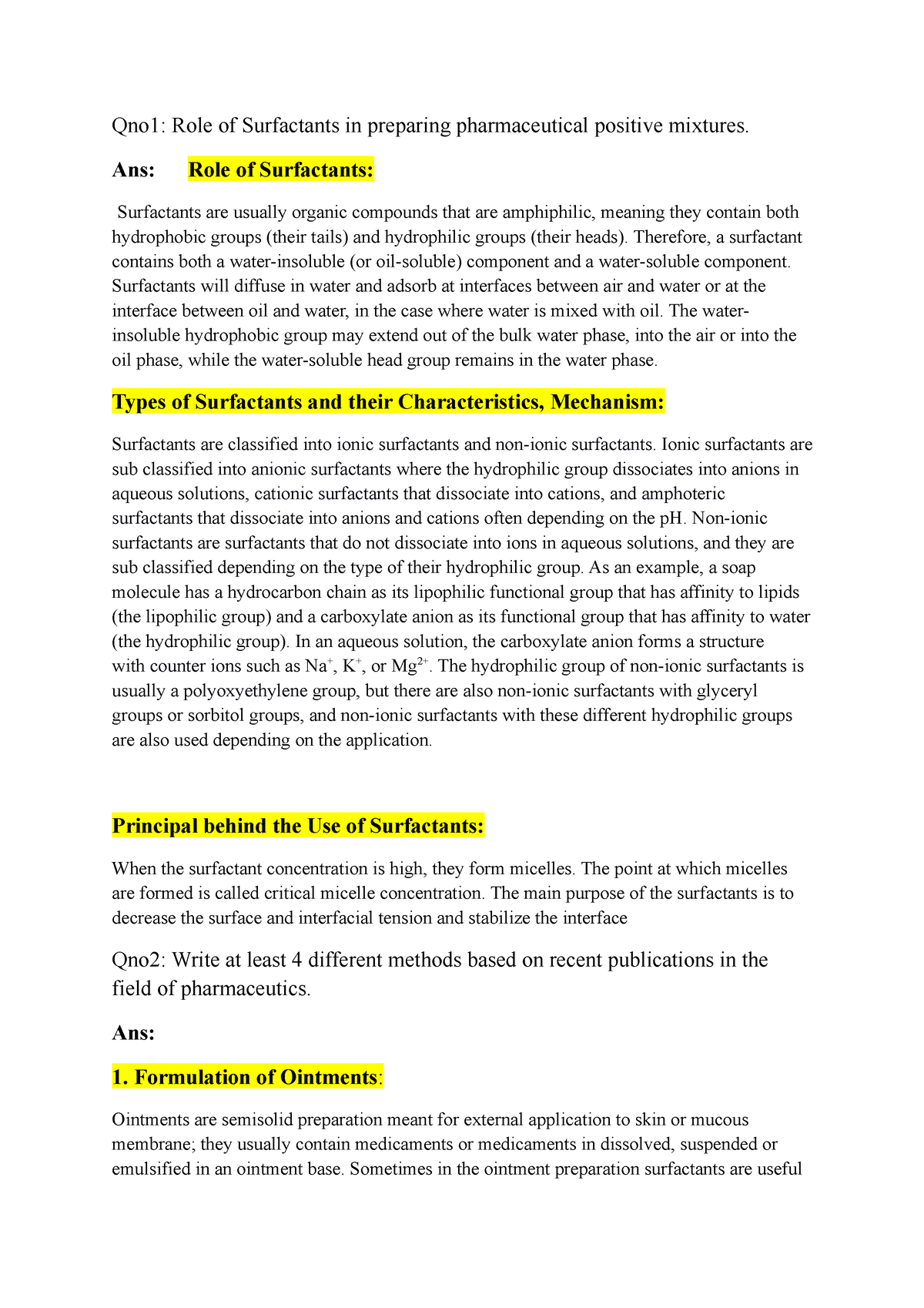 Role Of Surfactants In Preparing Pharmaceutical Positive Mixtures - Ans ...