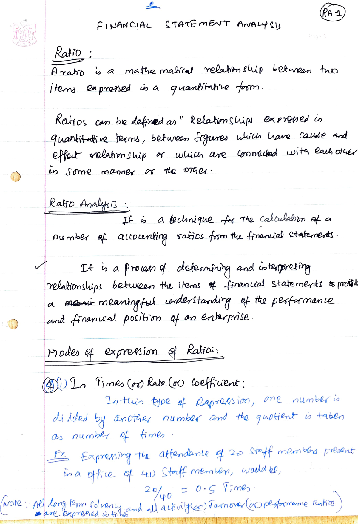 Ratio Analysis Formula - RA 1) FINANCIAL STATEm&NT An L Sy Ratio Arahd ...