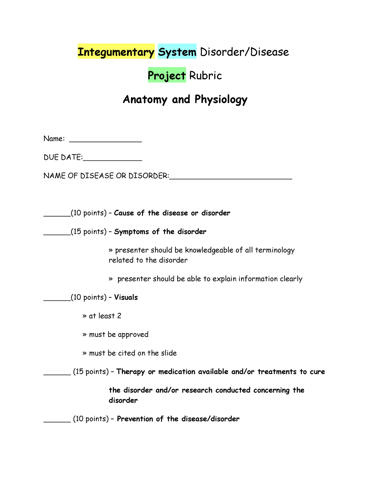 integumentary system project writing a clinical case study