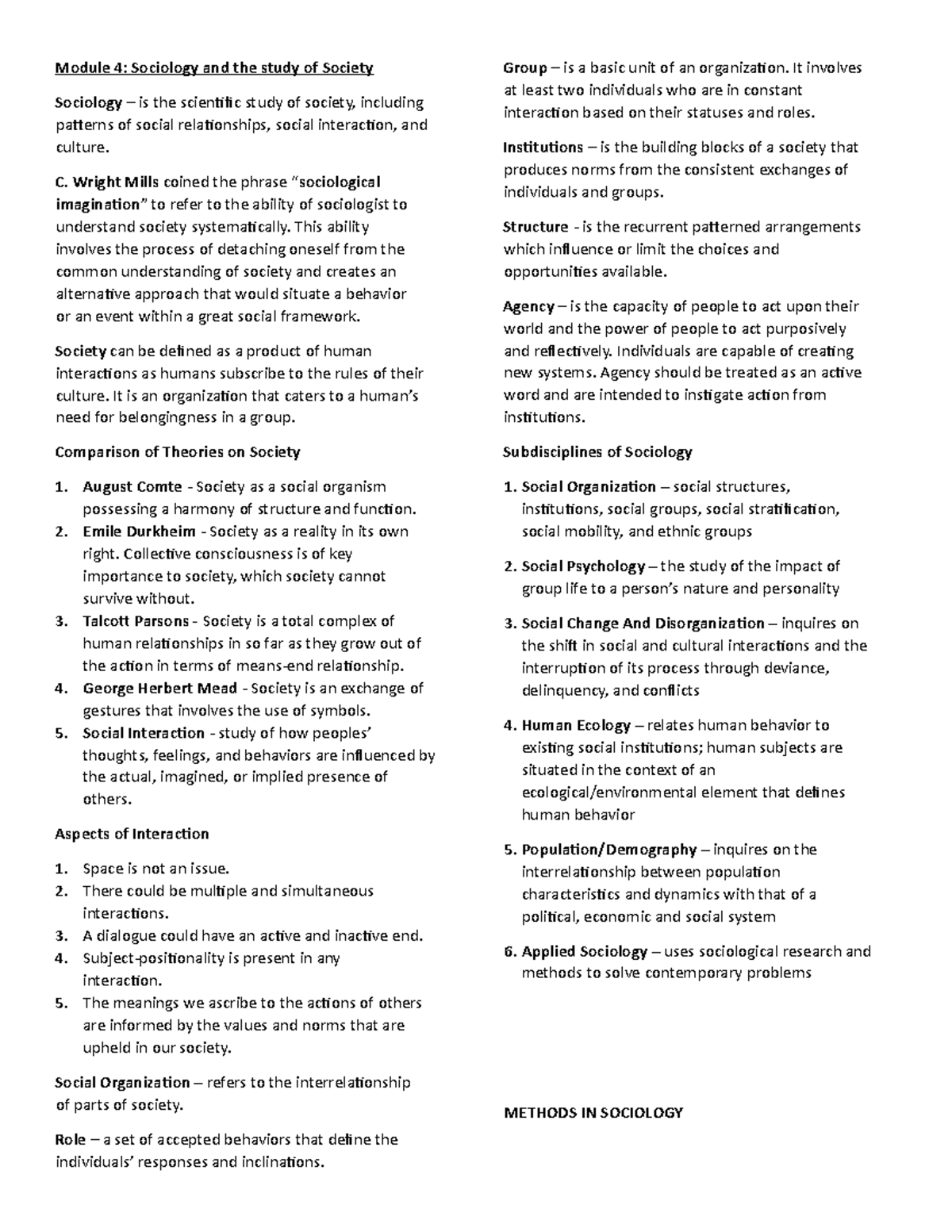 Culsop 1ST Finals Module 4 Sociology And The Study Of Society
