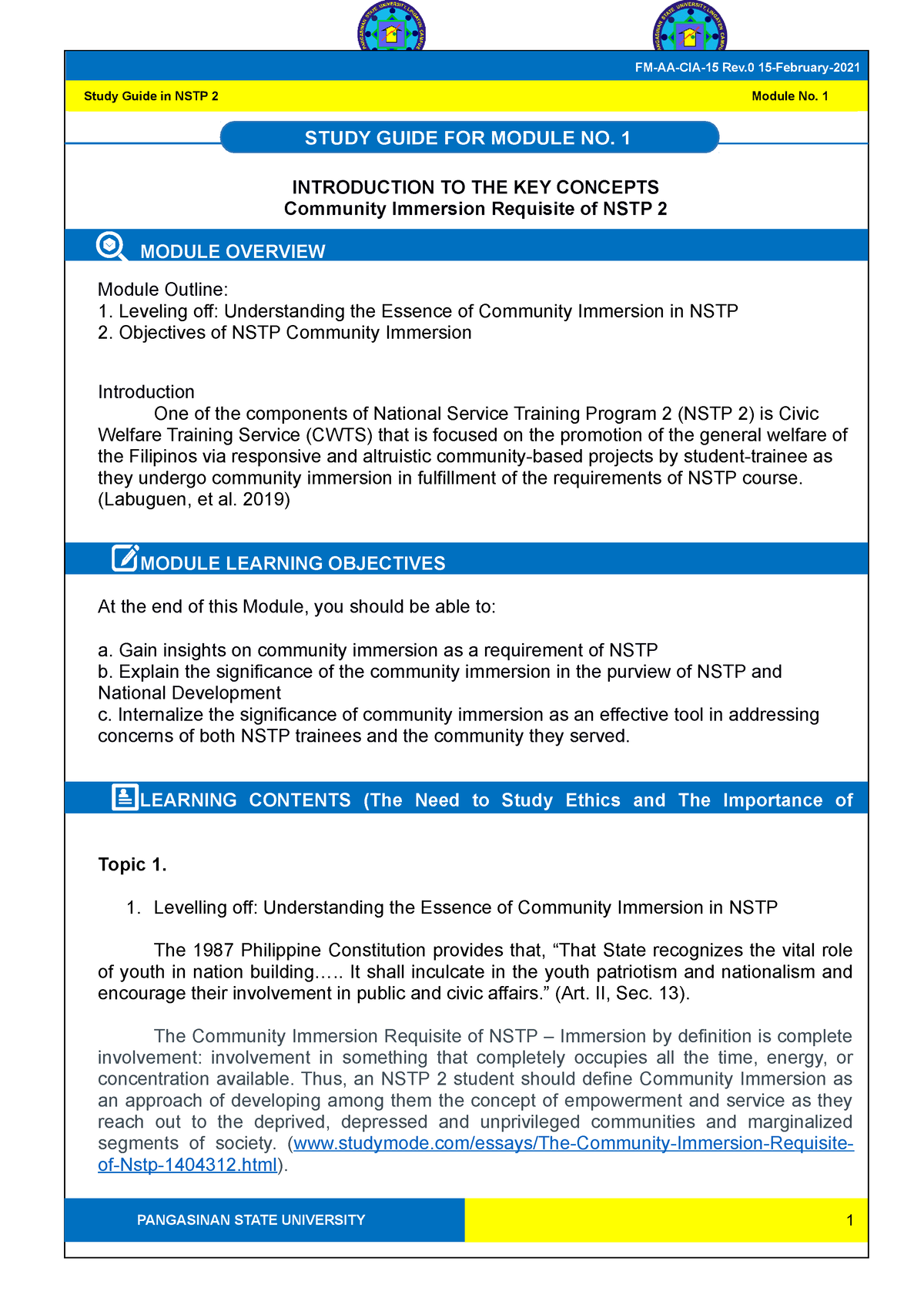 NSTP 2 - Study Guide 1 - DfdWEFWev Efwwdfsdvsdvdv Sfjvnkfvofvoekfv ...