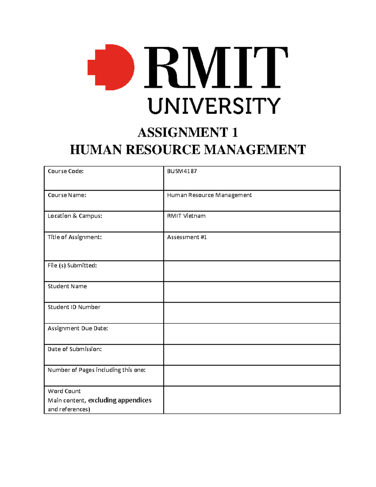 Human Resource Management BUSM4187 Sample Assignment 1 HD - ASSIGNMENT ...
