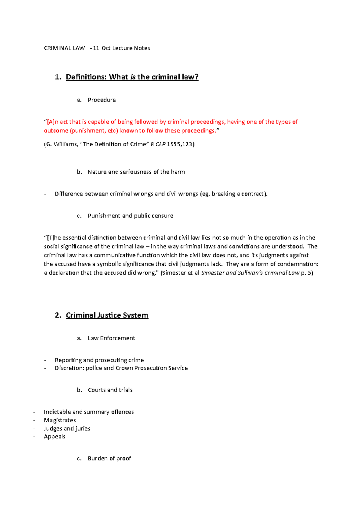 11th Oct Intro to Criminal Law - CRIMINAL LAW - 11 Oct Lecture Notes 1 ...