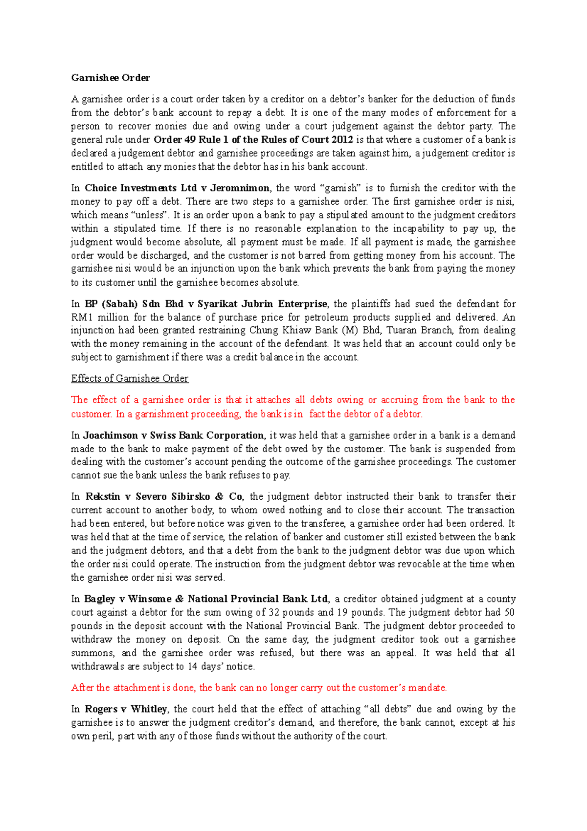 Garnishee Order Law Of Banking MMU StuDocu