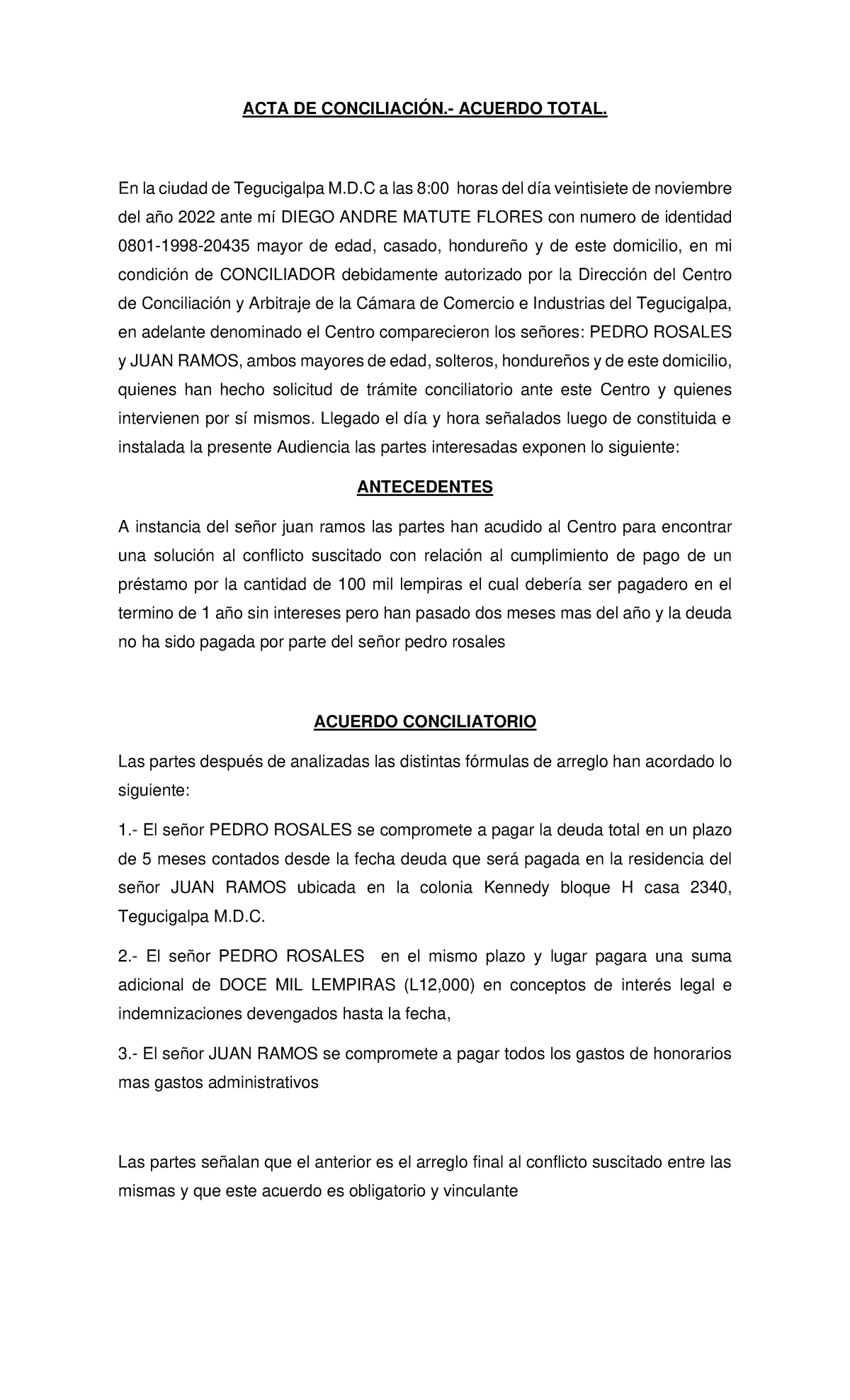 Formularios De Conciliación De Acuerdo Total Acta De ConciliaciÓn Acuerdo Total En La