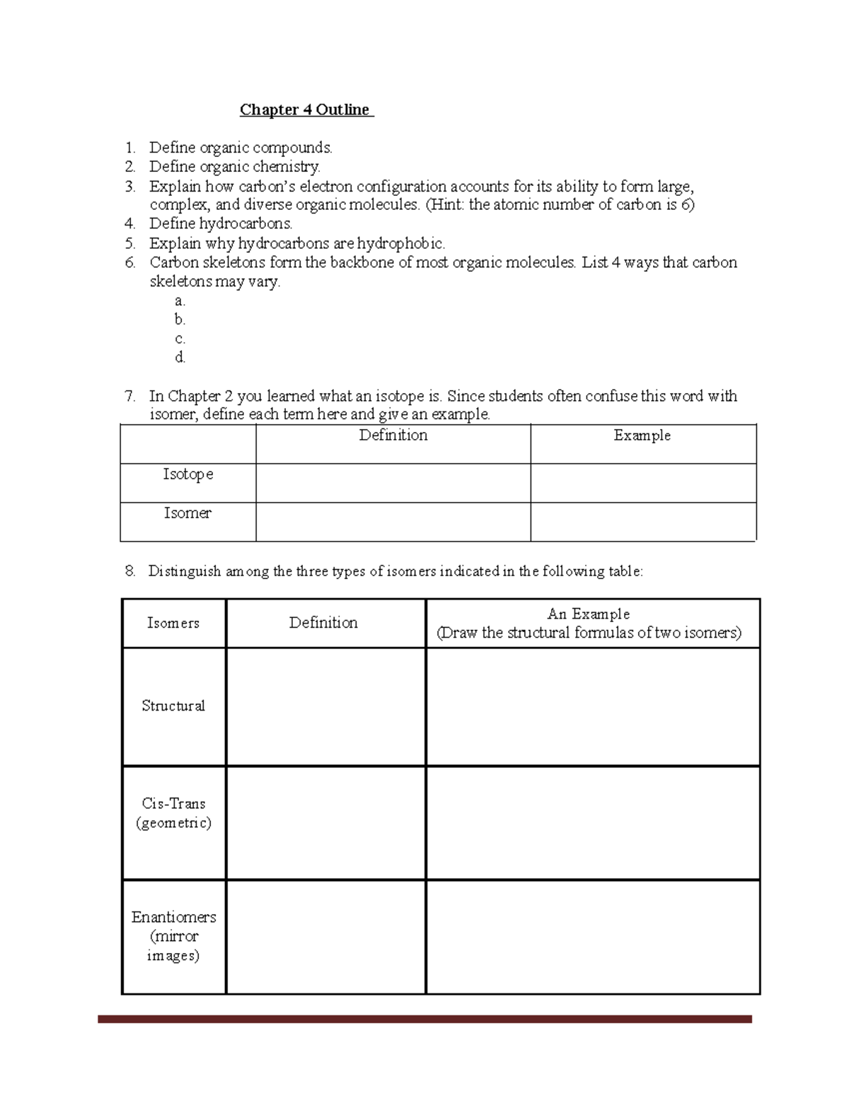 Chapter 4 Outline Chapter 4 Outline Define organic compounds. Define