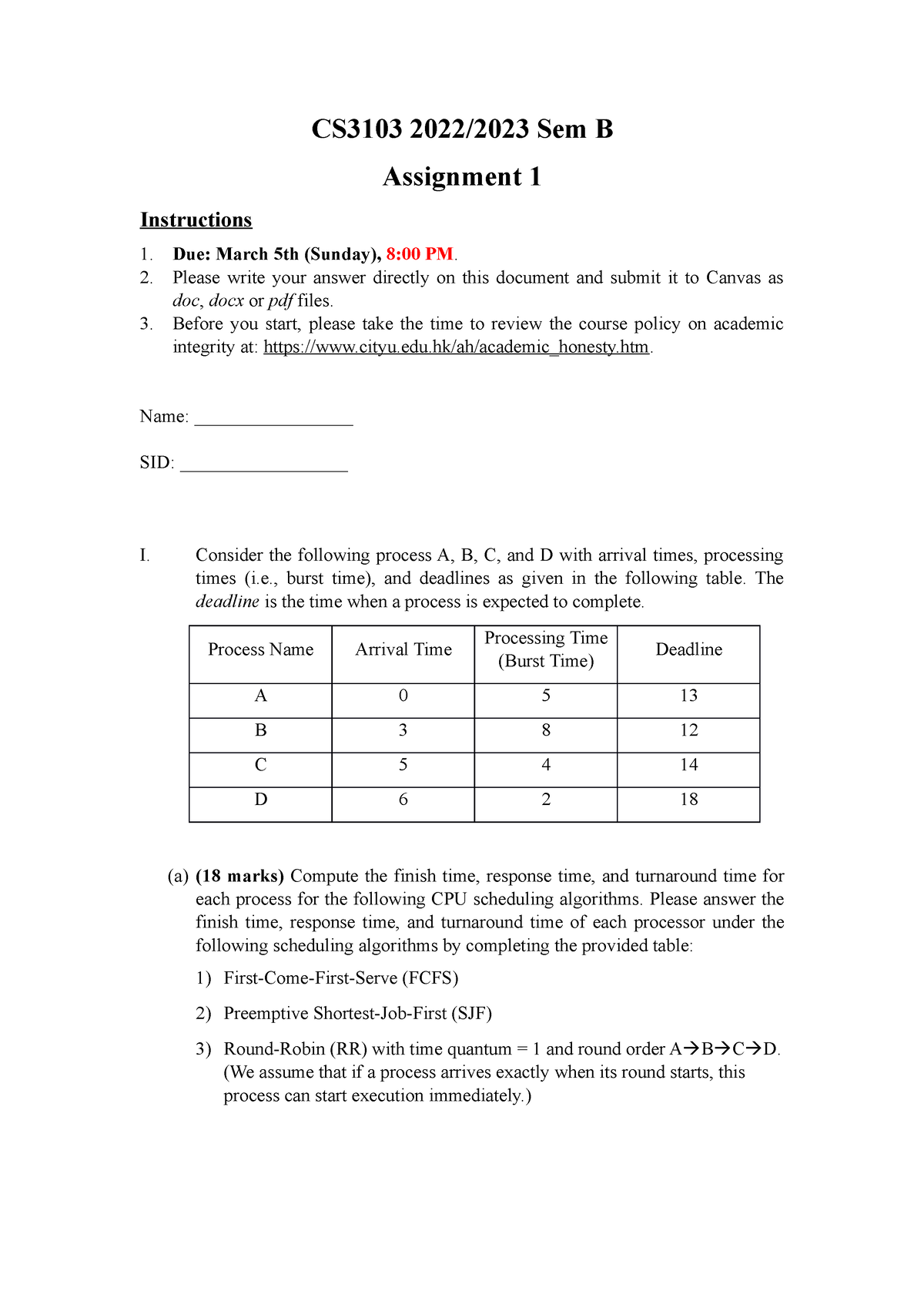 Assignment 1 Solution - CS3103 2022/2023 Sem B Assignment 1 ...