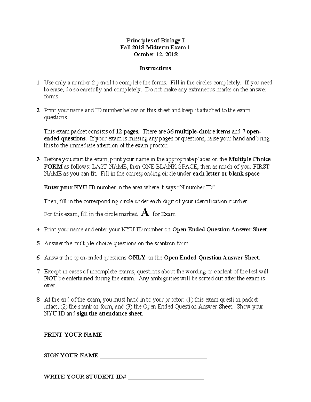 Po B I F18 Midterm 1 A-1 - practice exam - Principles of Biology I Fall ...