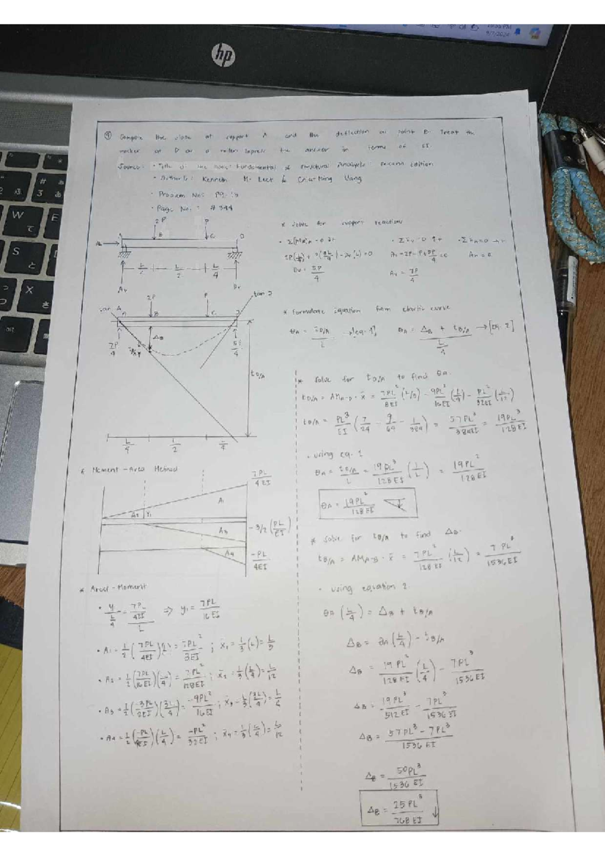 Area Moment Method Problem 2 - 4 Compute the slope at support and the ...