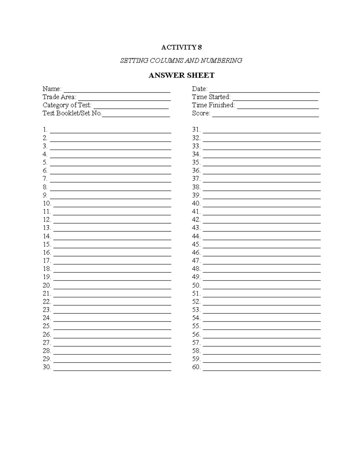 IT ACT Replicate - ACTIVITY 8 SETTING COLUMNS AND NUMBERING ANSWER ...