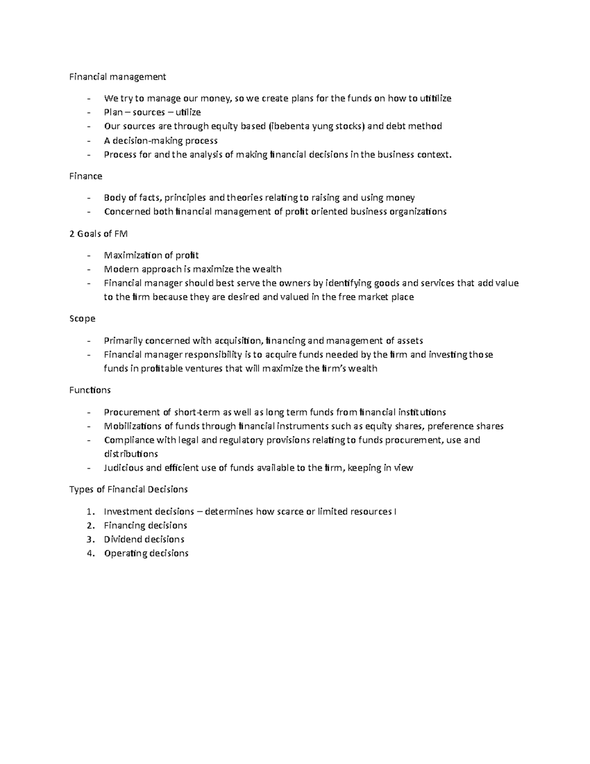 Financial management notes in cm 1 - Financial management We try to ...