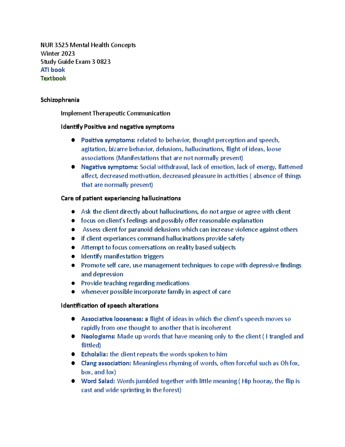 NUR 3525 Exam 3 Study Guide 0823 - NUR 3525 Mental Health Concepts ...