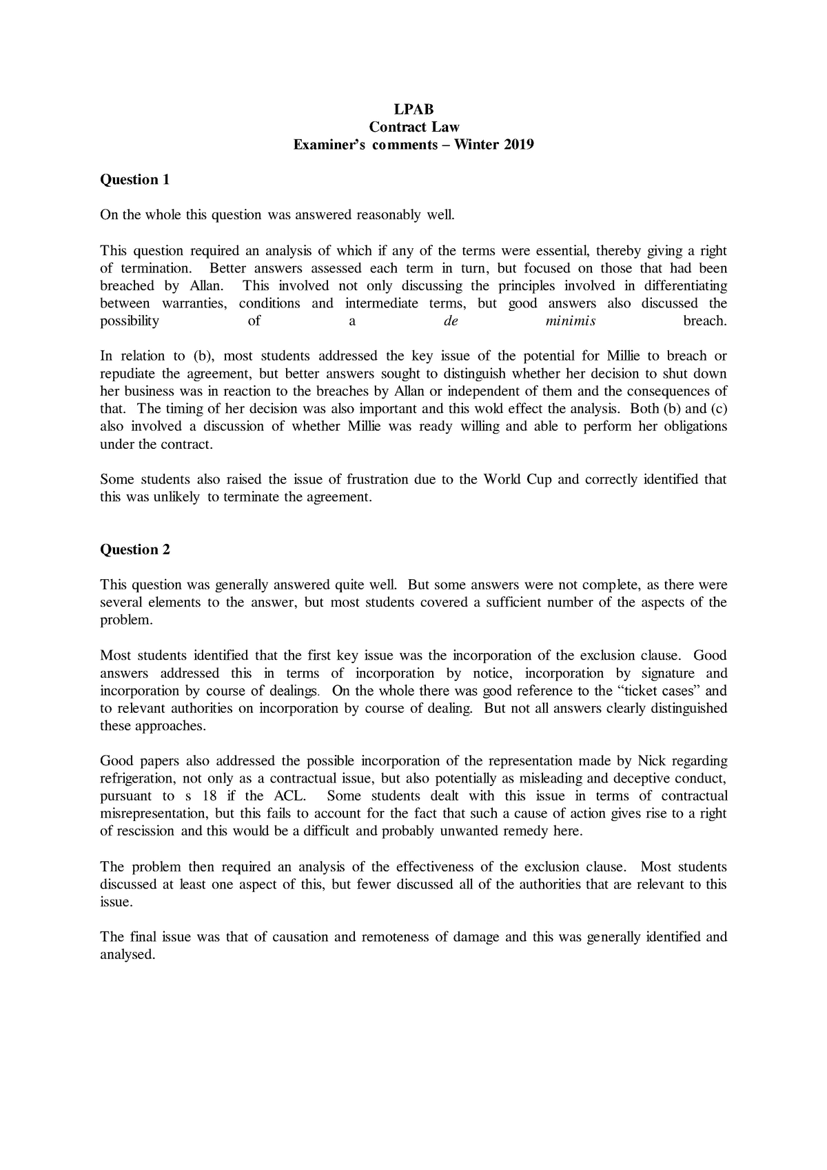 04 Contracts September 2019 Examiner's Comments - LPAB Contract Law ...