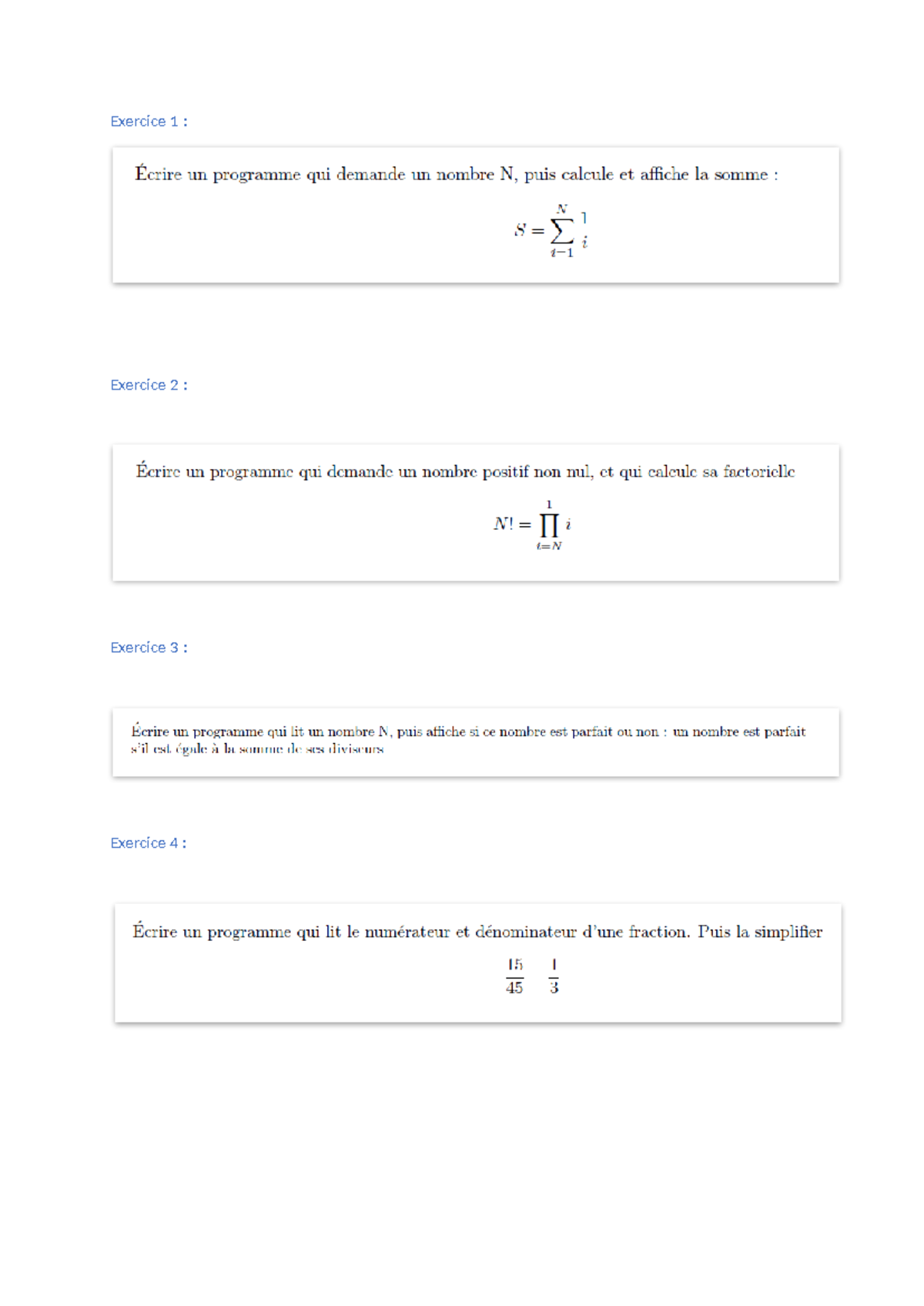 Exercices Python - Exercice 1 : Exercice 2 : Exercice 3 : Exercice 4 ...