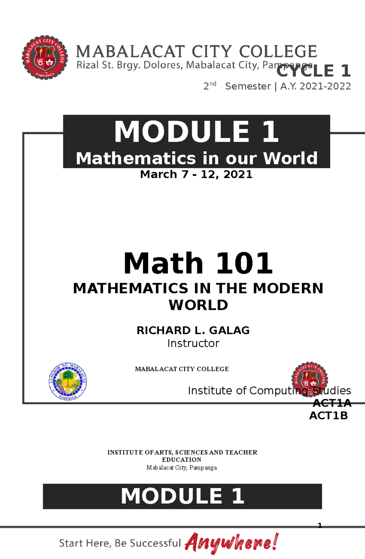 MMW - Module 1 - Lecture Notes Mathematics In The Modern World - 2 Nd ...