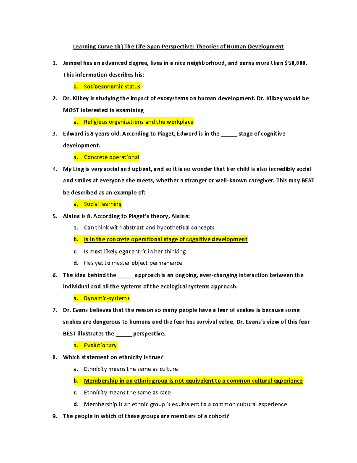 PSYC244 U1Ch1Learning Curve Learning Curve 1b The Life Span