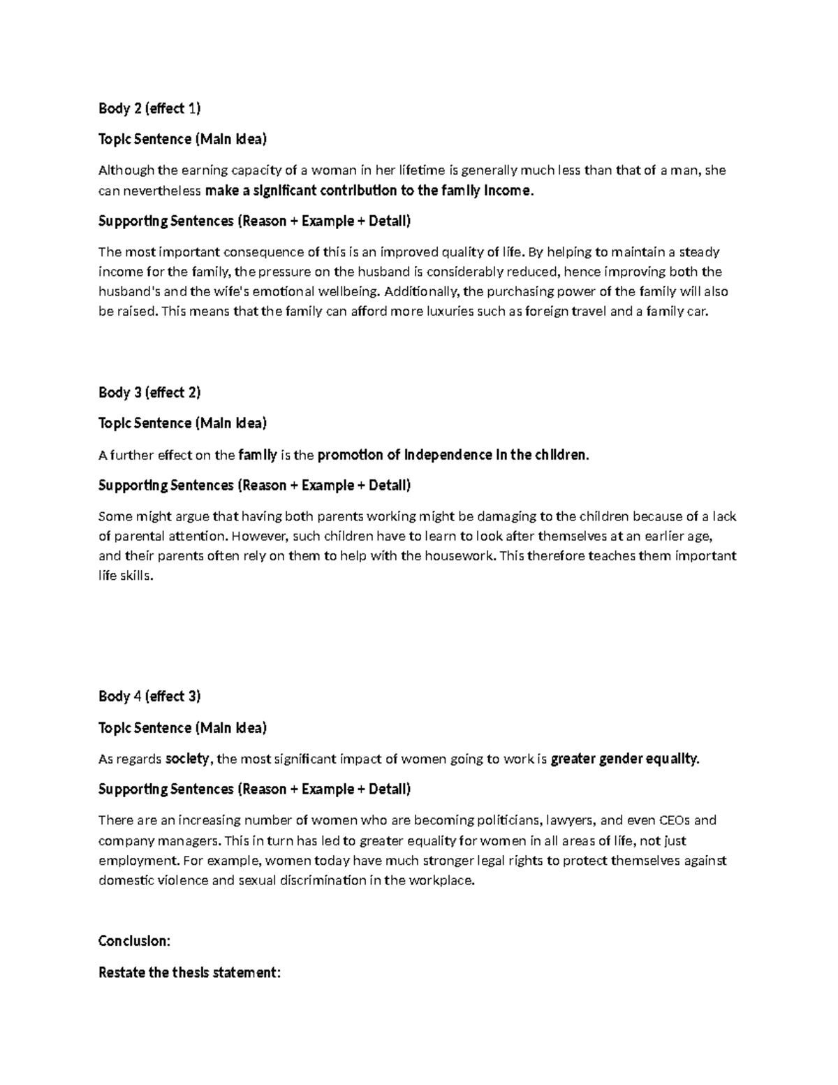 Cause and Effect - Example 2 - Body 2 (effect 1) Topic Sentence (Main ...