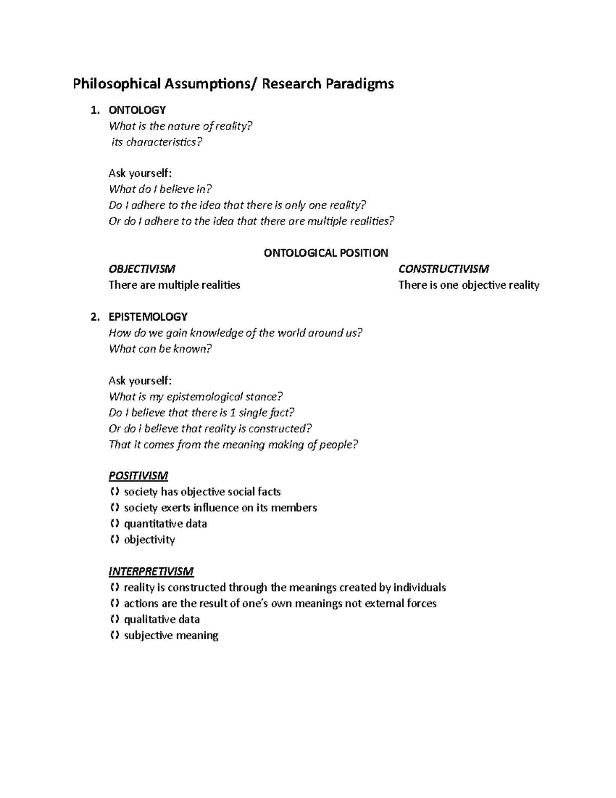 Basics Of Research Philosophical Assumptions Philosophical