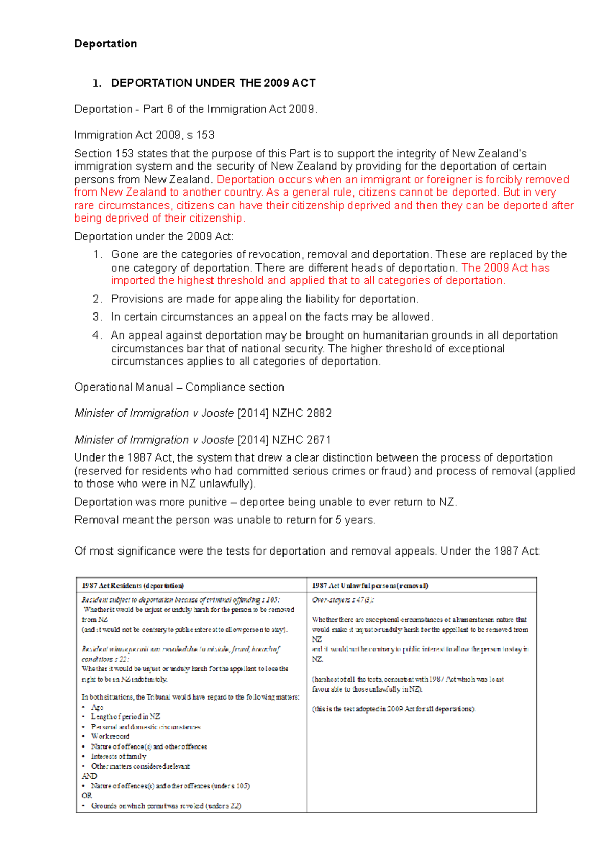 Deportation Notes All - Deportation 1. DEPORTATION UNDER THE 2009 ACT ...