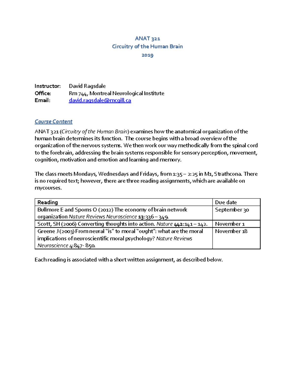 ANAT 321 course outline, 2019 - Warning: TT: undefined function: 32 ...