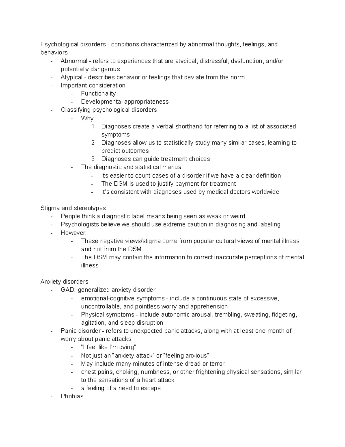 Psychology - Chapter 15 Notes - Psychological Disorders - Conditions ...