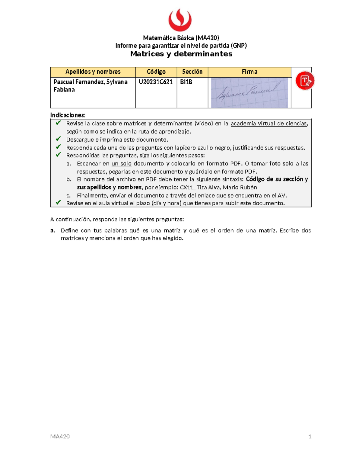 1 - Facilaso - Matemática Básica (MA420) Informe Para Garantizar El ...