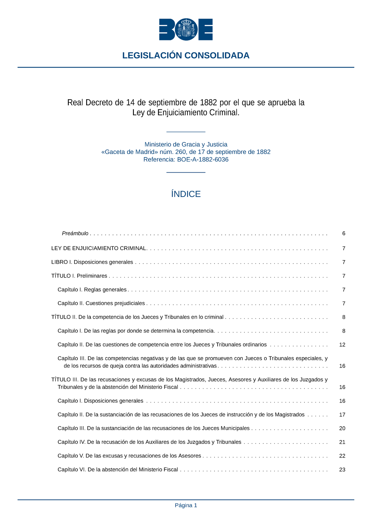 LECrim - Ley BOE - Real Decreto De 14 De Septiembre De 1882 Por El Que ...