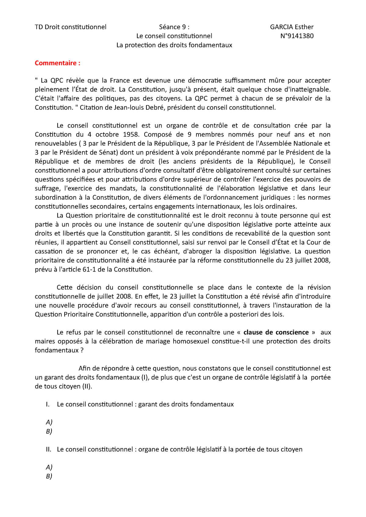 Td 9 Le Conseil Constitutionnel Studocu