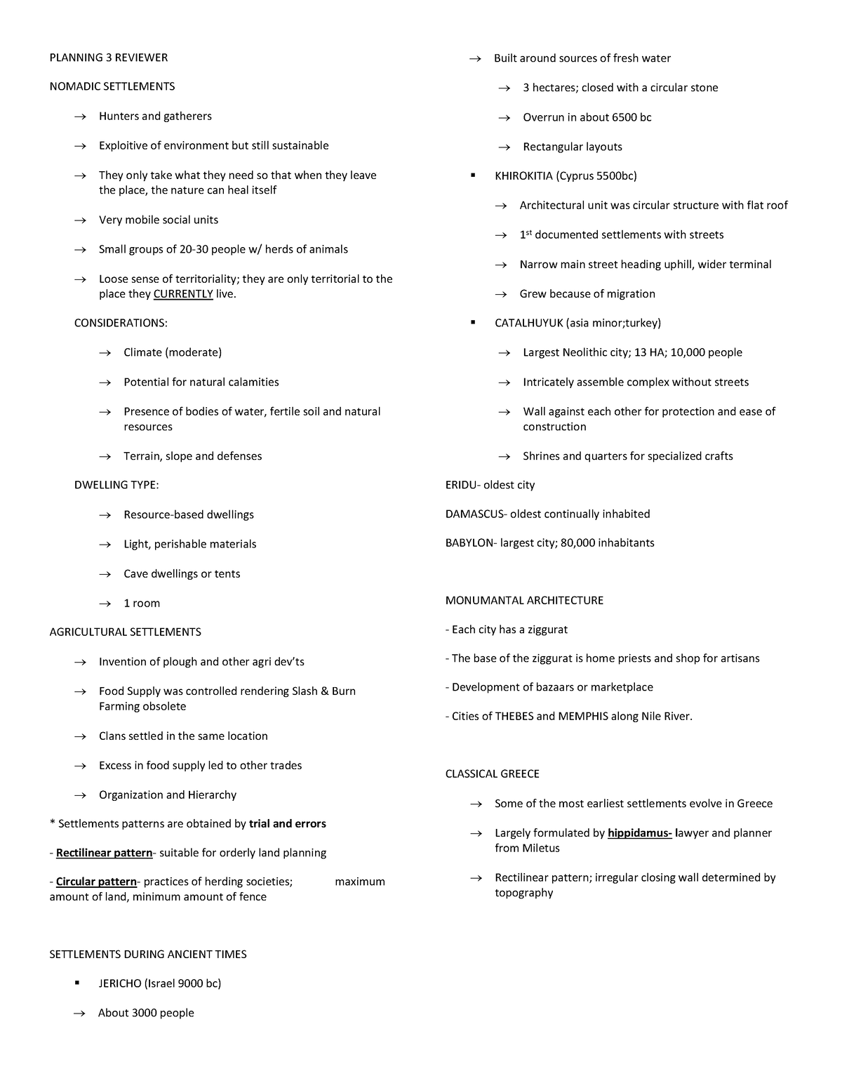 Planning 3 Reviewer - PLANNING 3 REVIEWER NOMADIC SETTLEMENTS Hunters ...