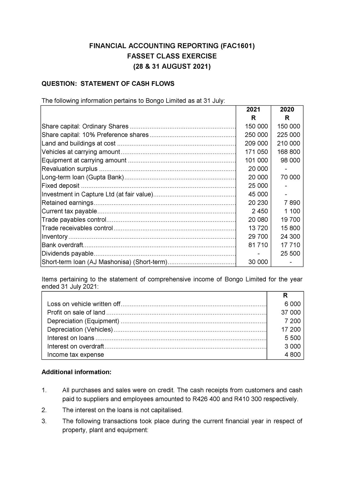 Fasset - Class Exercise Statement Of Cash Flows - FINANCIAL ACCOUNTING ...