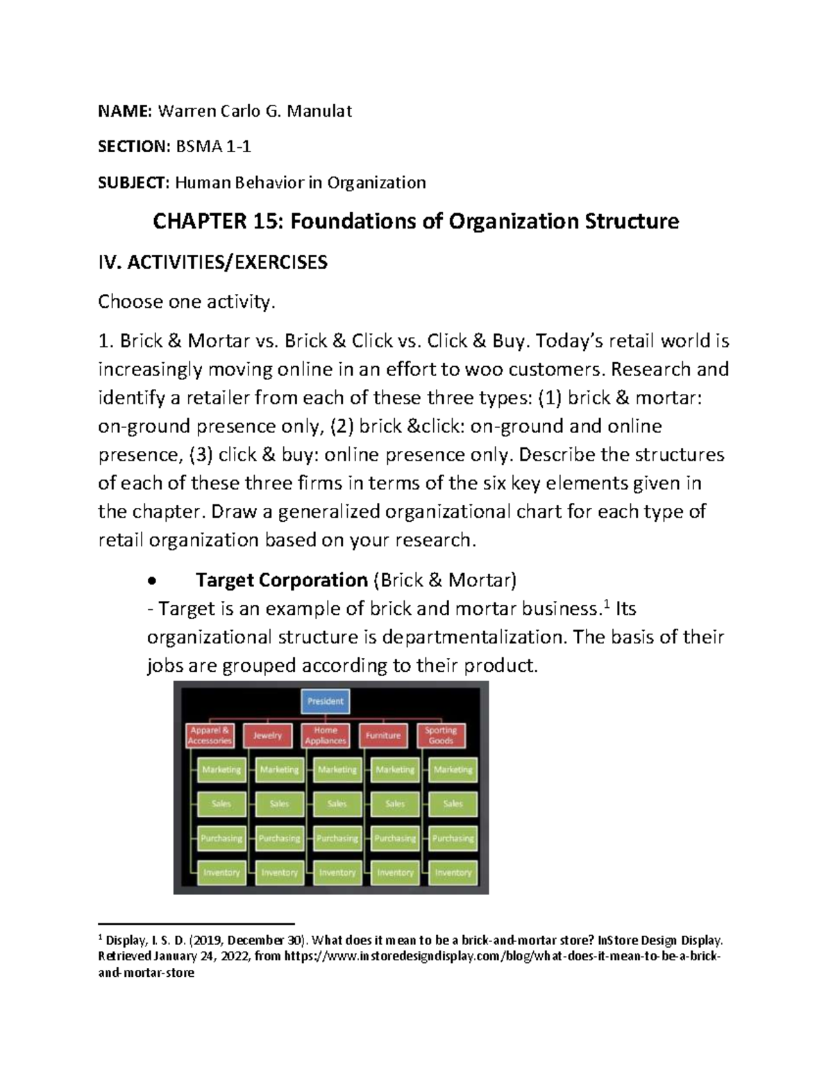 15- human behavior in organization assignment - NAME: Warren Carlo G ...