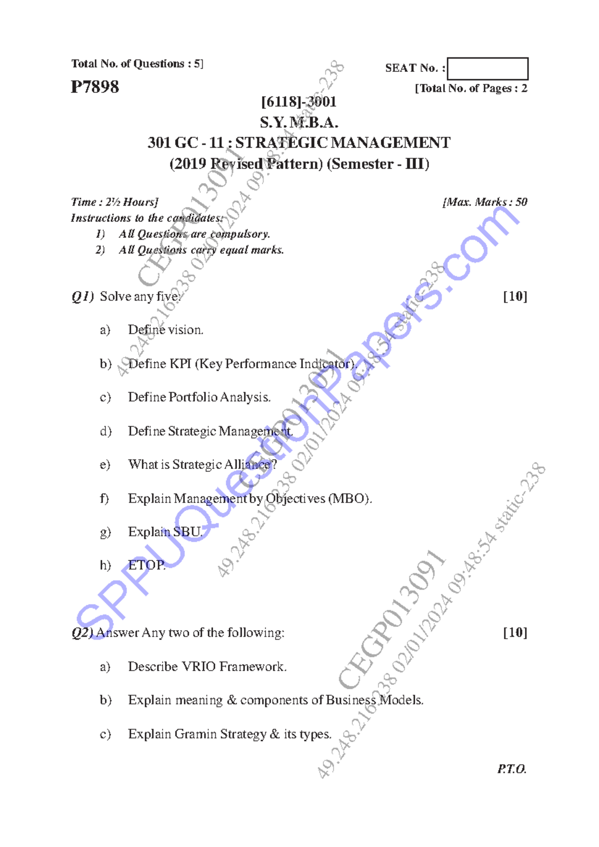 Postgraduate-pg mba semester-3 2023 november strategic-management ...