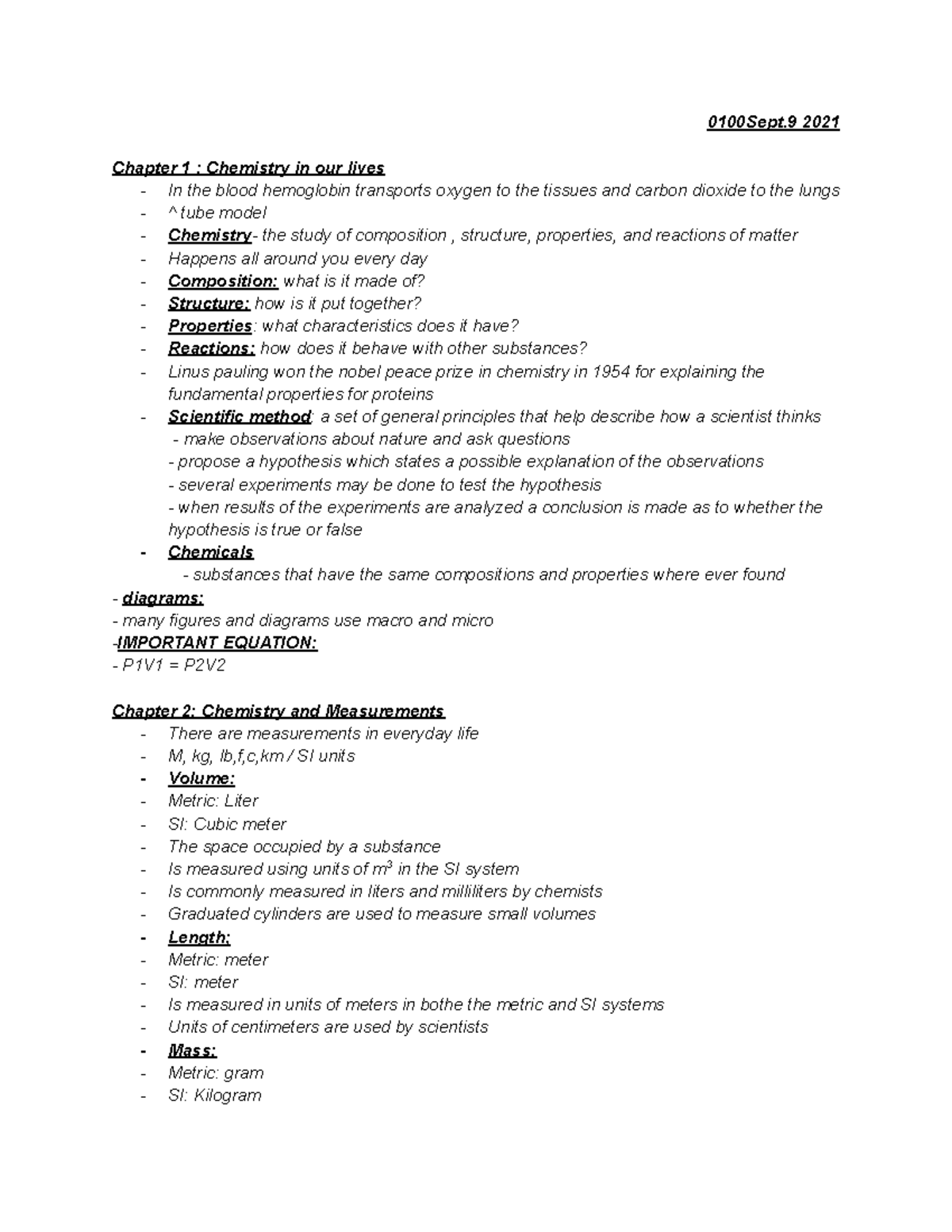 Che Notes for semester 1 - 0100Sept 2021 Chapter 1 : Chemistry in our ...