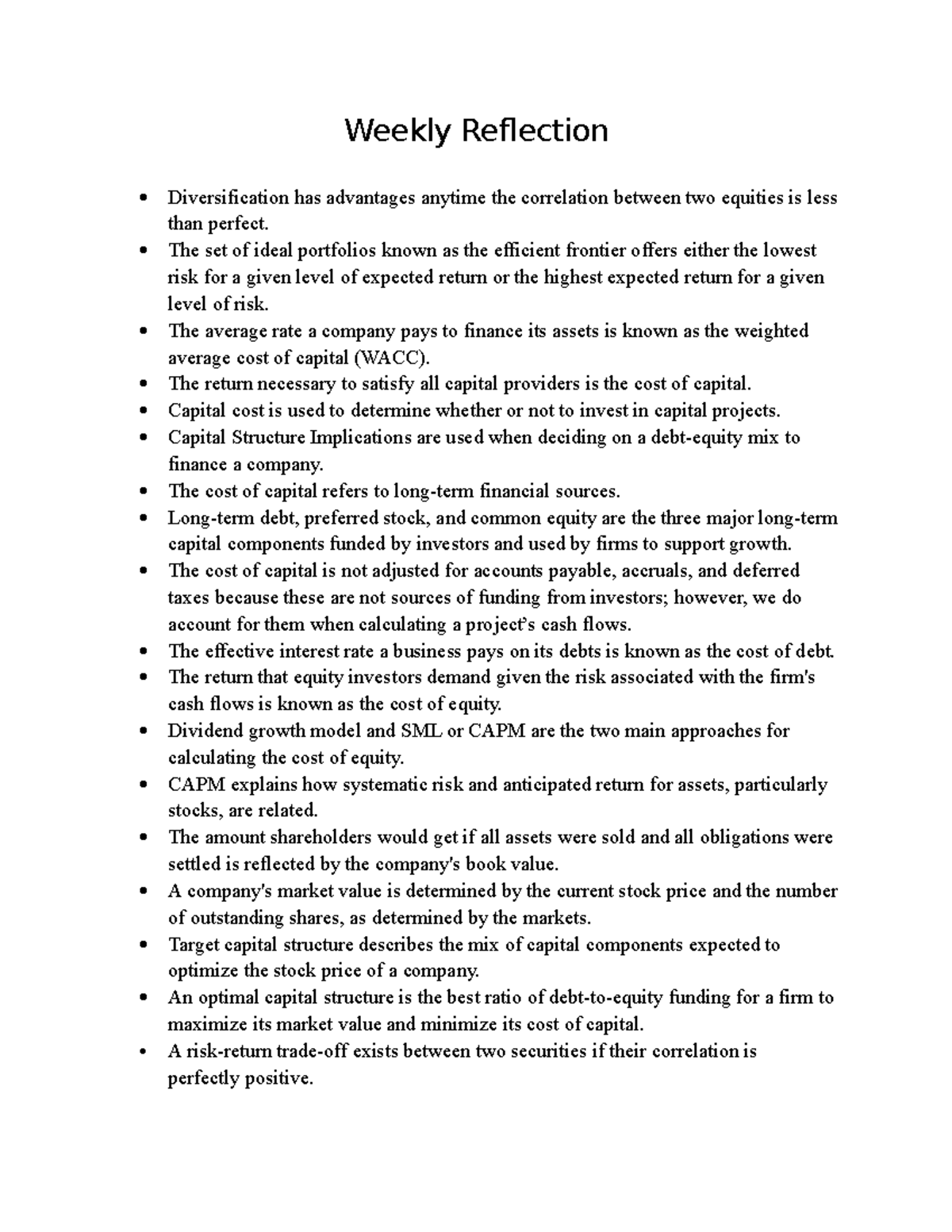 Weekly Reflection - Weekly Reflection Diversification has advantages ...