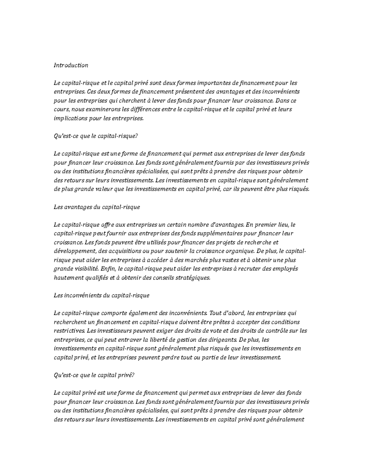Venture Capital and Private Equity note study - Introduction Le capital ...